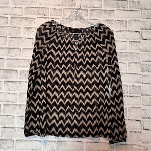 INC International Concepts Chevron Blouse Long Sleeve Sheer Top Medium‎